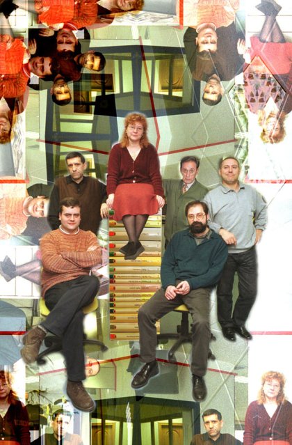 La sección de Cultura en 2001: David Rubio, Javier Hernando, Eloísa Otero, Perelétegui, Carlos del Riego, Joaquín Revuelta (faltan Fulgencio Fernández y Ana Ustáriz).