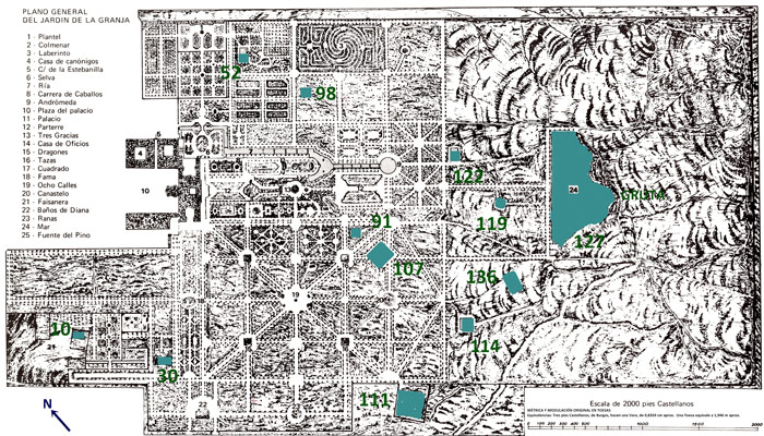 Plano de estanques de La Granja.