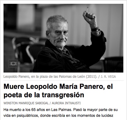 Leopoldo María Panero en una foto de José Ramón Vega (captura de la portada de elpais.com).