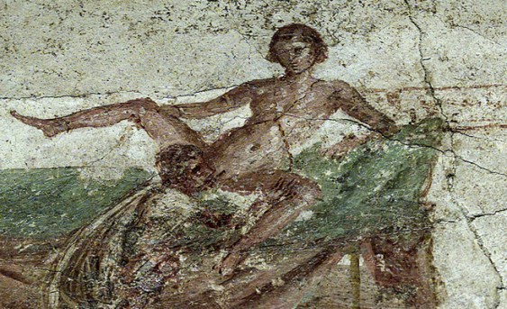 Pintura mural en las ruinas de Pompeya (Italia).