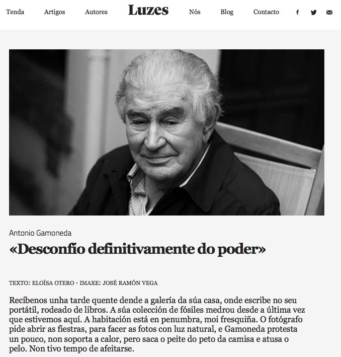 Entrevista con Antonio Gamoneda en la revista Luzes.