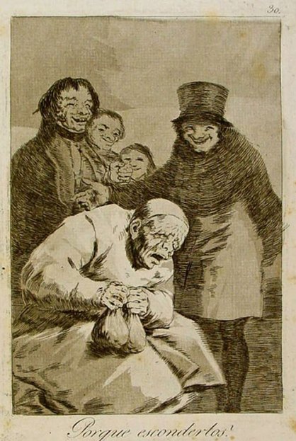 El aguafuerte "¿Por qué esconderlos?" es un grabado de la serie "Los Caprichos" de Goya, publicado en 1799.