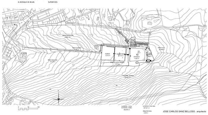 Superficies de El Bosque de Béjar. © Plano: José Carlos Sanz Belloso.