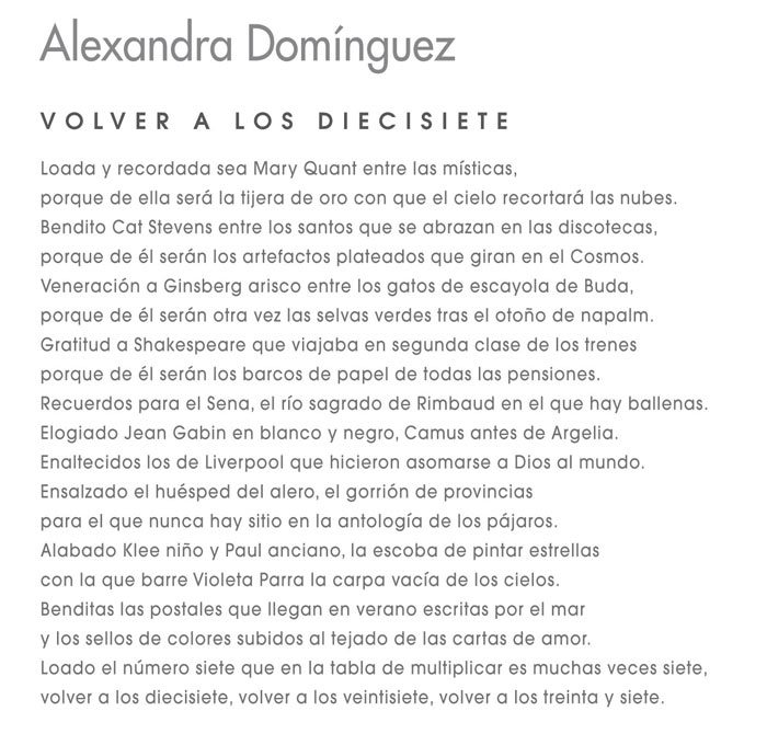 Poema de Alexandra Domínguez que acompaña a la exposición de obra plástica.