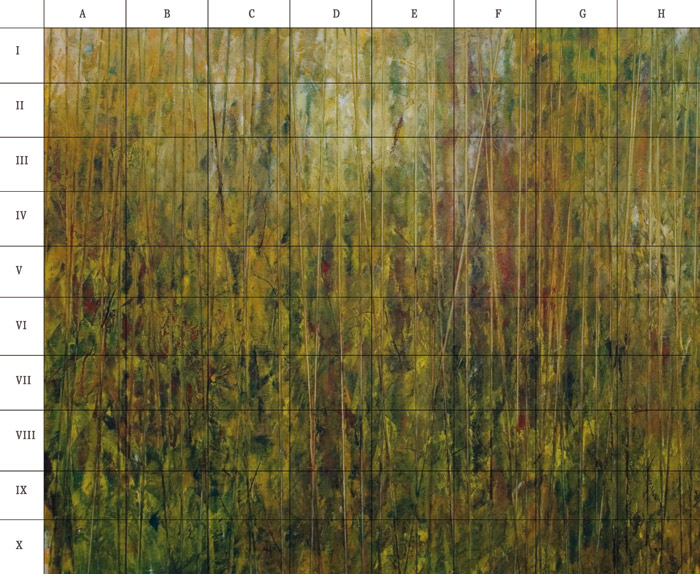 El cuadro final de Juan Rafael para la galería Ármaga, fragmentado.