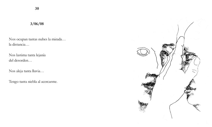 Dos páginas del libro, con un poema de Jorge Pascual y un dibujo de Amancio.