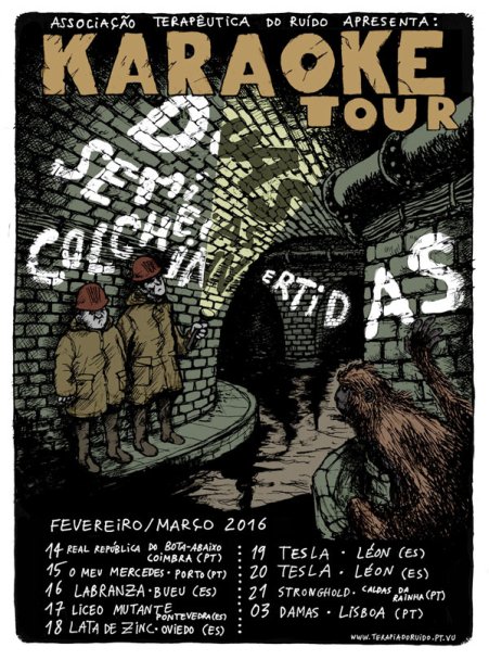 Póster de la gira española Karaoke Tour de dUAS sEMI cOLCHEIAS iNVERTIDAS. Arte: José Smith Vargas.