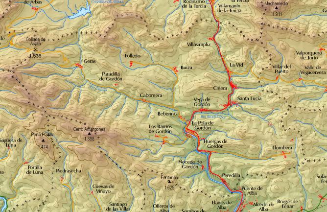 Mapa de la zona de Geras y Paradilla, en la comarca leonesa de Gordón.