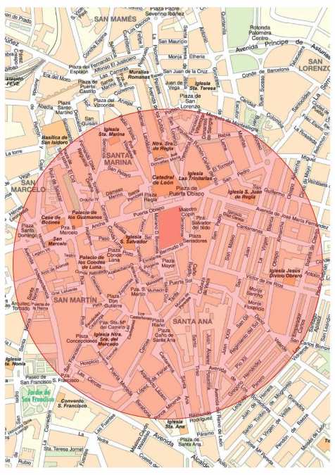 Mapa de la ciudad con el entorno del recorrido.