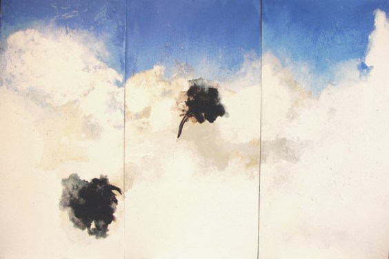 Mar Sueiras. "Black flowers". Óleo sobre tabla.