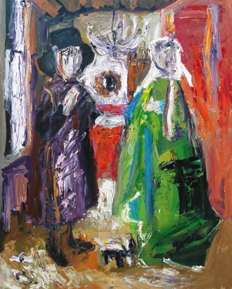 Obra de Javier Bolaños. El matrimonio Arnolfini. Óleo sobre tabla. 81 × 61 cm.