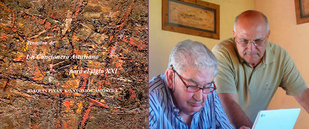 Gamoneda y Pixán junto a la portada del disco-libro.